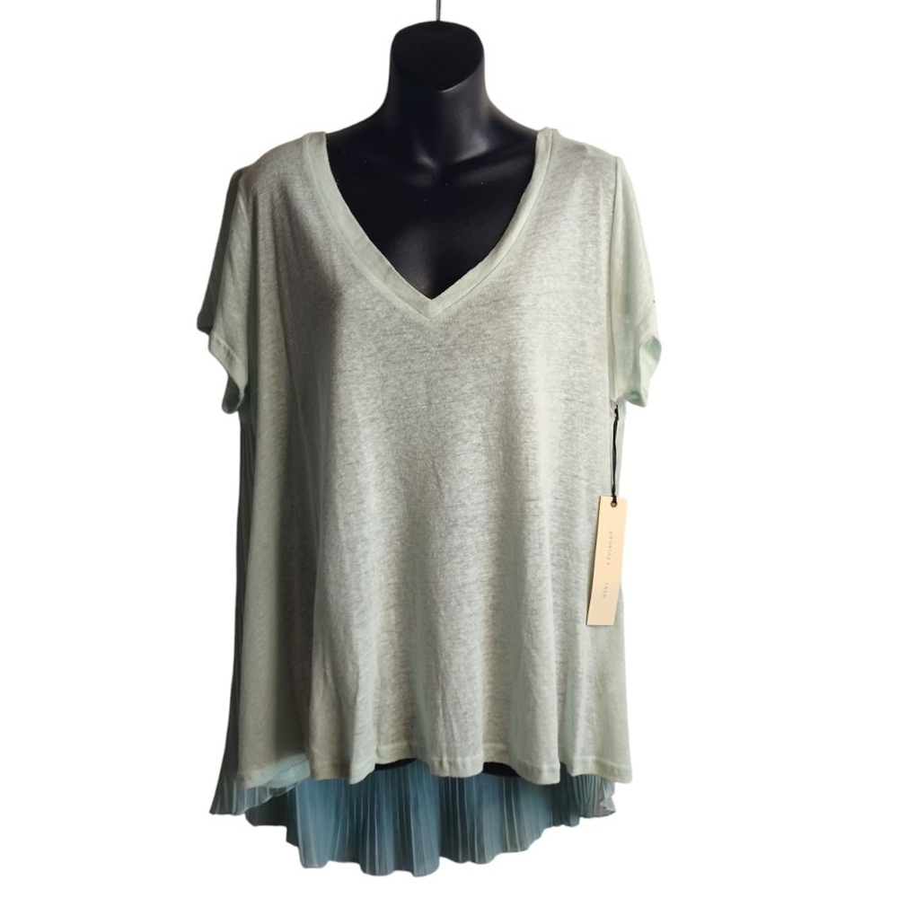 Penelope Rose Women's Green v-neck Ruched Cap Sleeve Top Tunic Size Large NWT